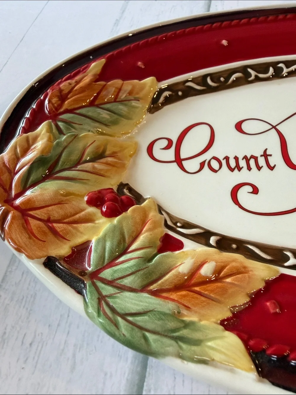 Fitz and Floyd Cream Ceramic Platter with Bountiful Holiday Mark